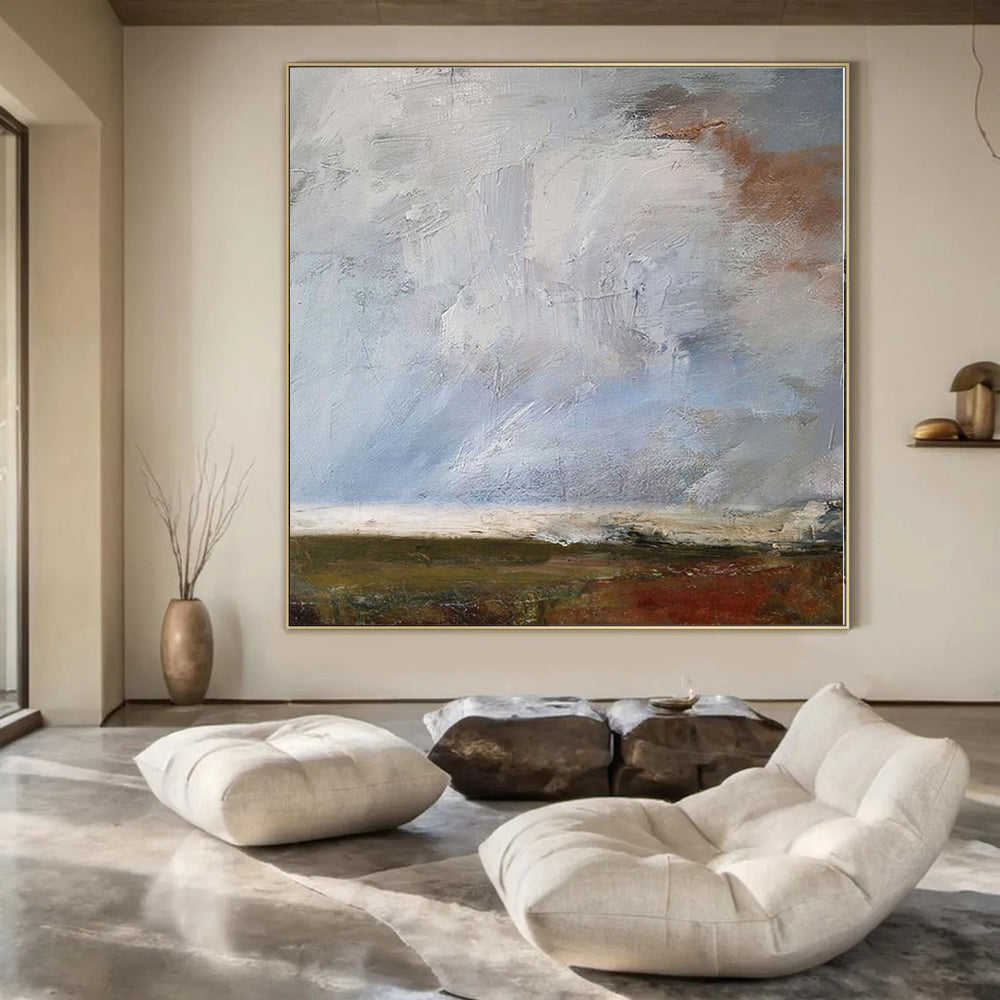Luxurious Hand-Painted Abstract Wall Art for Behind Living Room Sectional Sofas