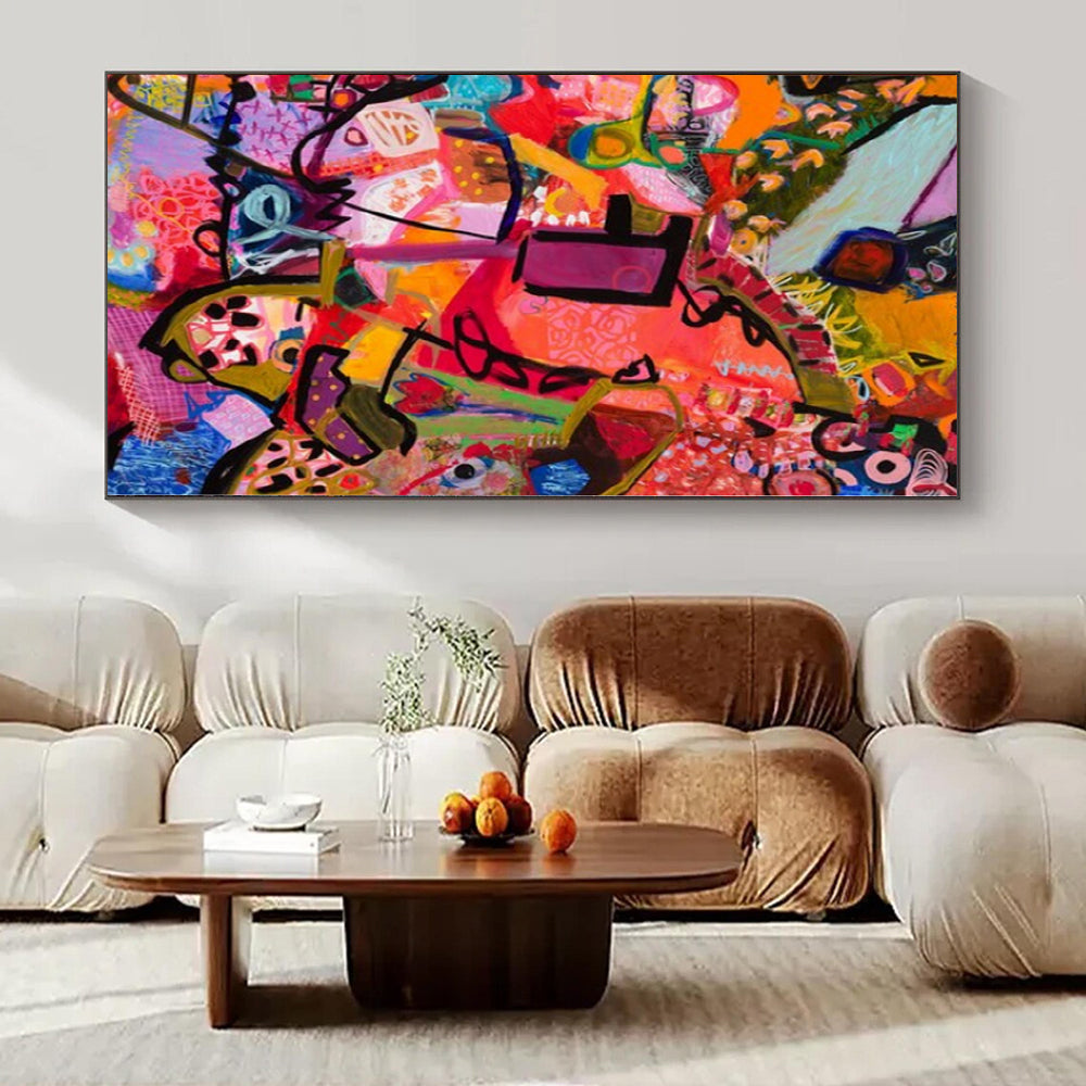 Colossal Hand-Painted Contemporary Abstract Art for Dining Room Fireplace Surrounds