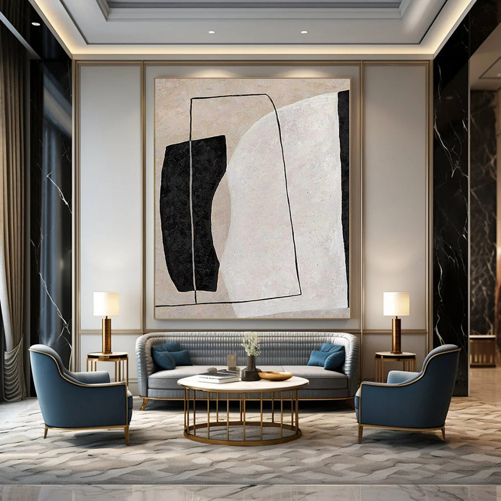 Oversized Hand-Painted Modern Abstract Mural for Living Room Alcoves