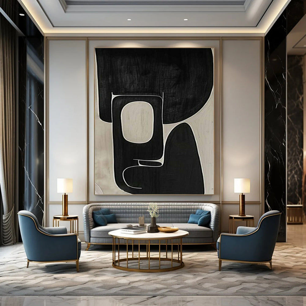 Oversized Hand-Painted Modern Abstract Painting for Family Home Meditation Nooks