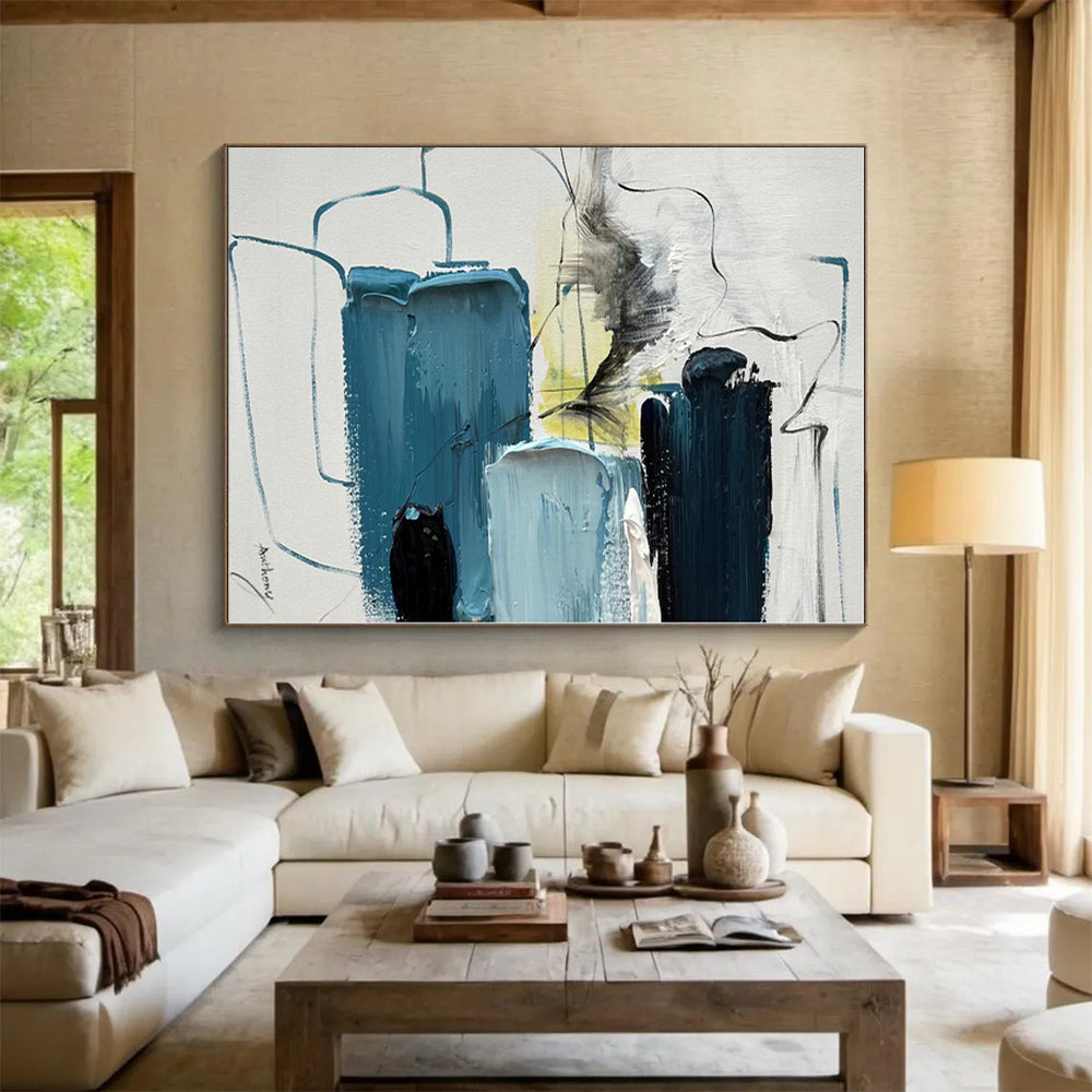 Custom Giant Hand-Painted Abstract Painting for Master Bedroom Accent Wall