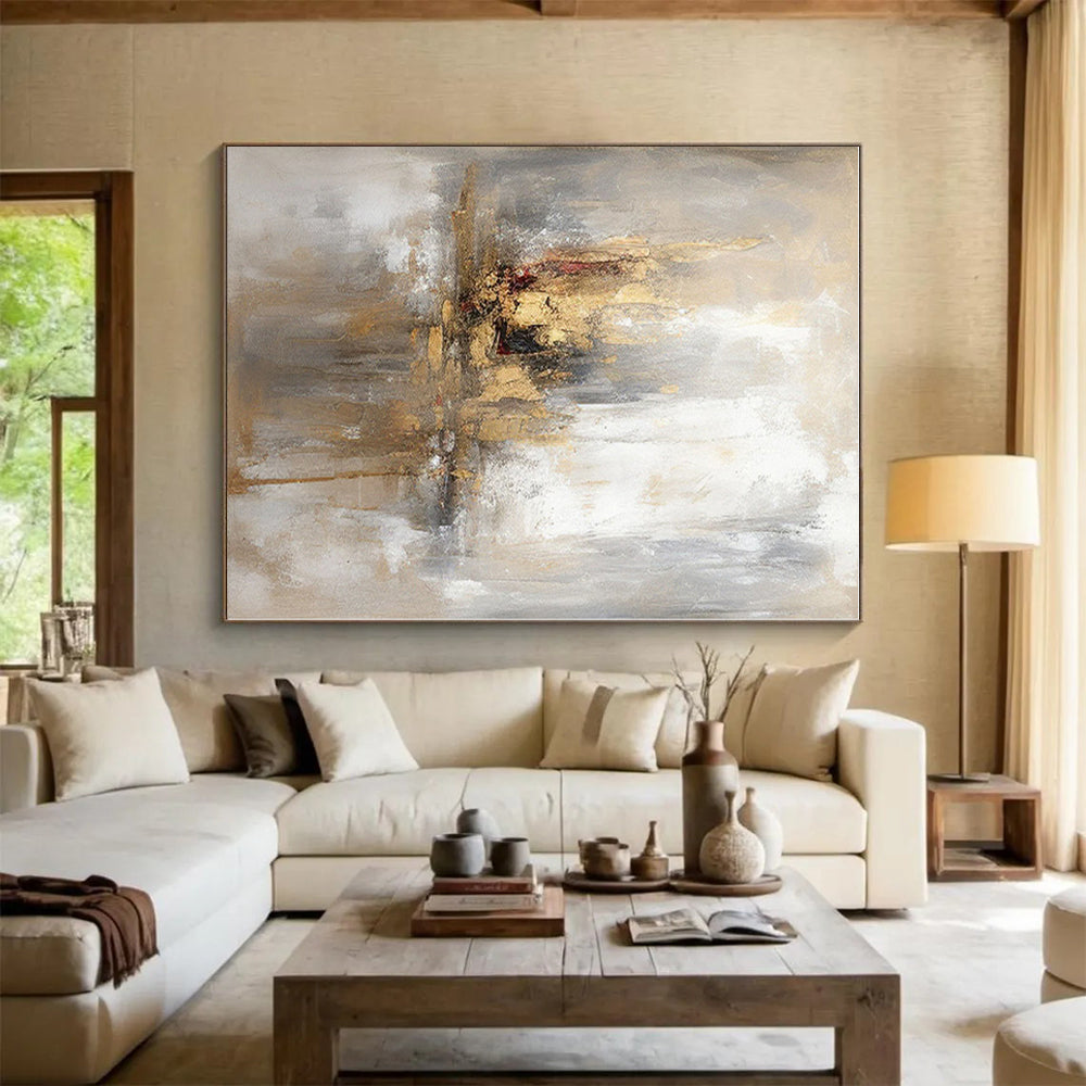 Super-Sized Abstract Minimalist Line Art Hand-Painted Canvas for Home Wine Cellar Wall