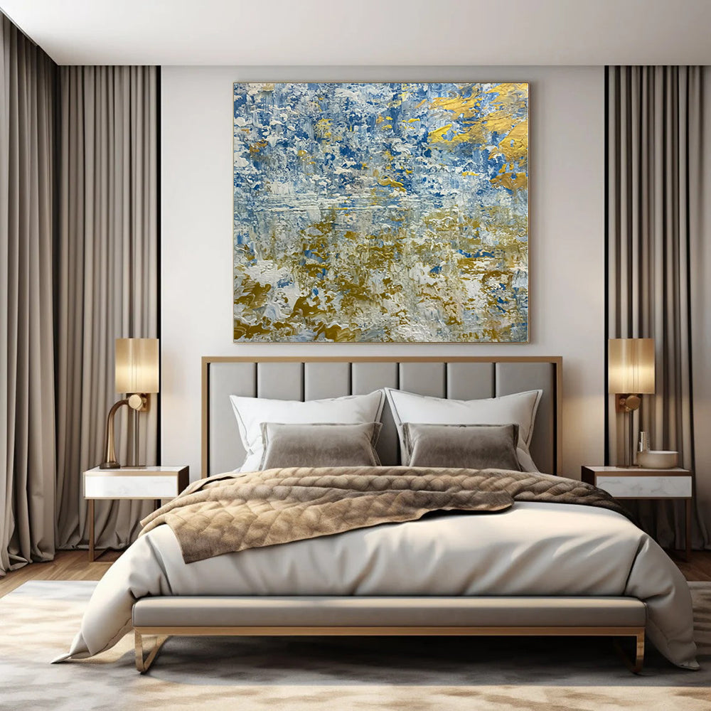 Large Hand-Painted Contemporary Abstract Wall Art for Bedroom Behind Armchairs
