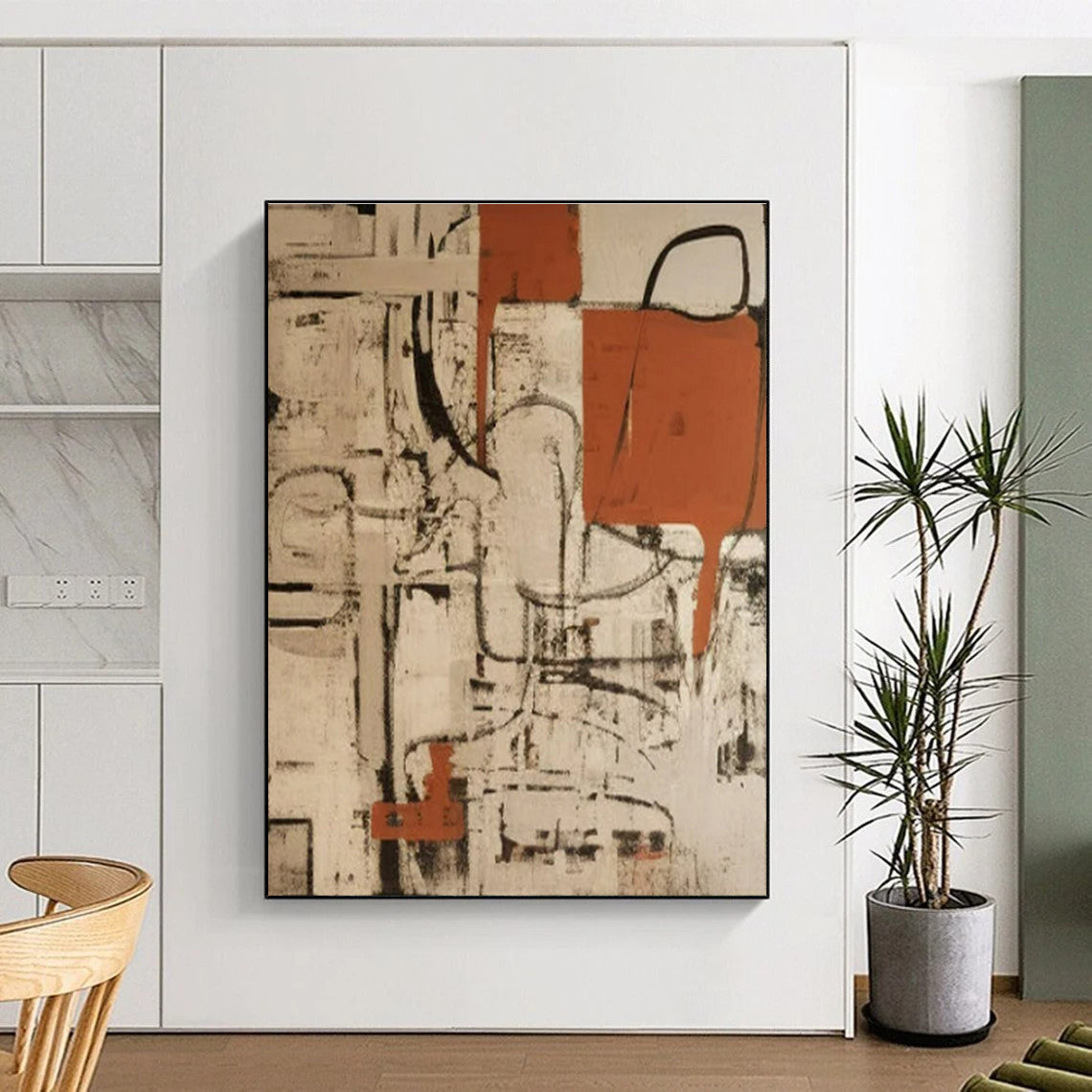 Huge Contemporary Abstract Painting for Attic Living Space Rustic-Chic Transformation