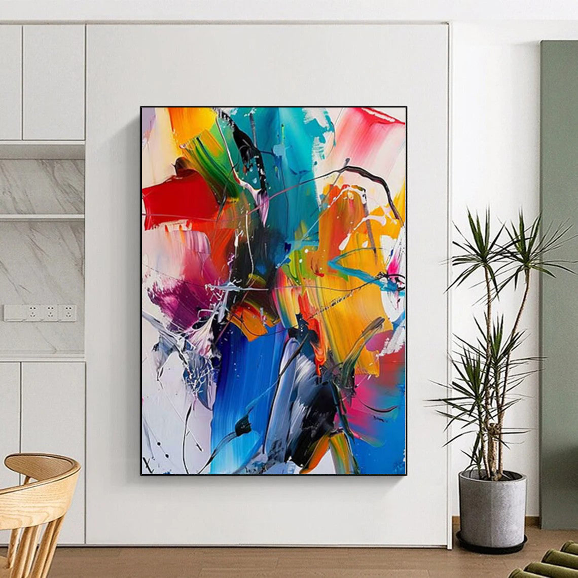 Monumental Abstract Painting for Indoor Herb Garden Spaces - Custom Resin on Linen
