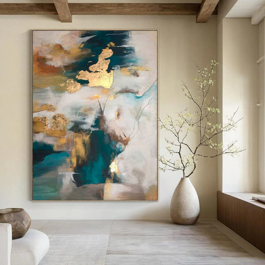 Huge Hand-Painted Contemporary Abstract Painting for Stylish Bar Private Rooms