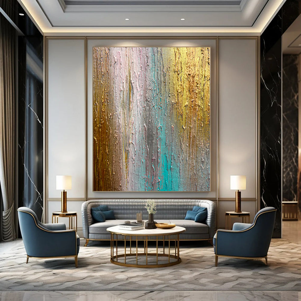 Oversized Hand-Painted Modern Abstract Painting for Bedroom Dressing Areas