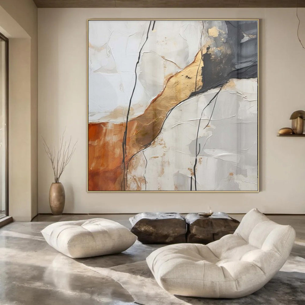 Large-Scale Hand-Painted Contemporary Abstract Mural for Family Home Kitchens