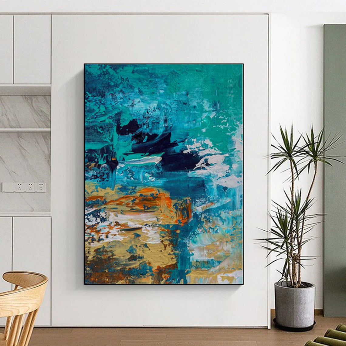 Immense Geometric Abstract Wall Art - Hand-Painted Resin for Tech Startup Offices