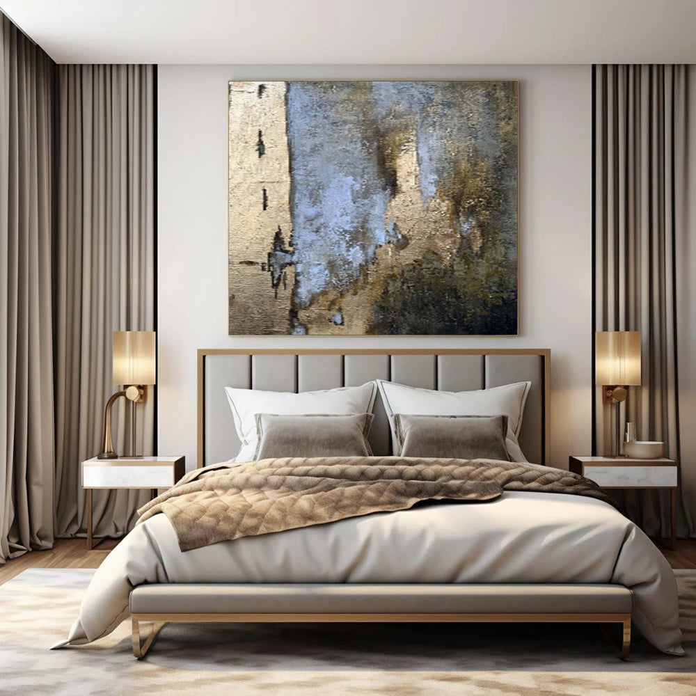 Oversized Hand-Painted Modern Abstract Mural for Upscale Hotel Restaurants