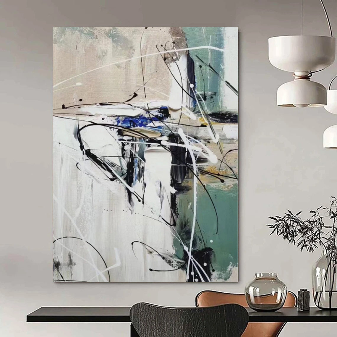 Monumental Abstract Painting for Powder Room Interiors - Custom Resin on Linen