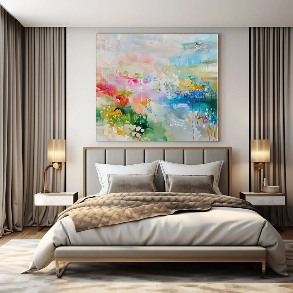Colossal Hand-Painted Contemporary Abstract Mural for Dining Room Wine Tasting Areas