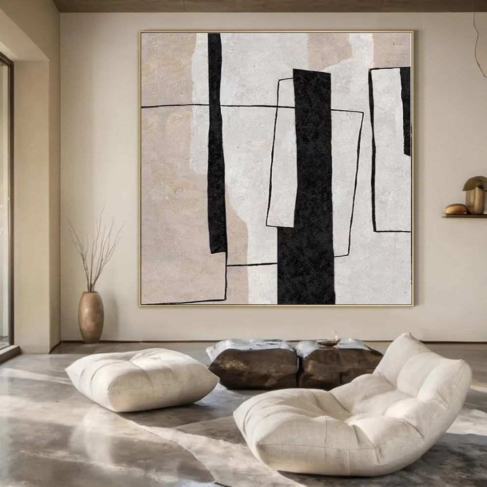 Warm Hand-Painted Abstract Wall Art for Living Room Behind Armchairs