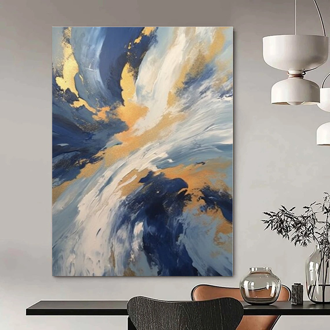 Mystical Moonlit Hand-Painted Abstract Mural for Enchanting Bedrooms