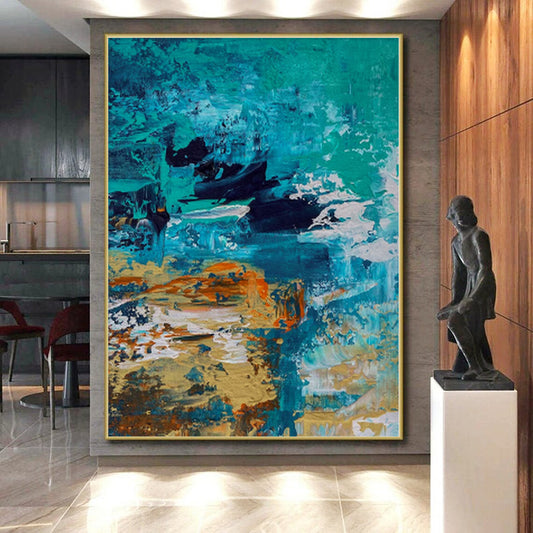 Immense Geometric Abstract Wall Art - Hand-Painted Resin for Tech Startup Offices