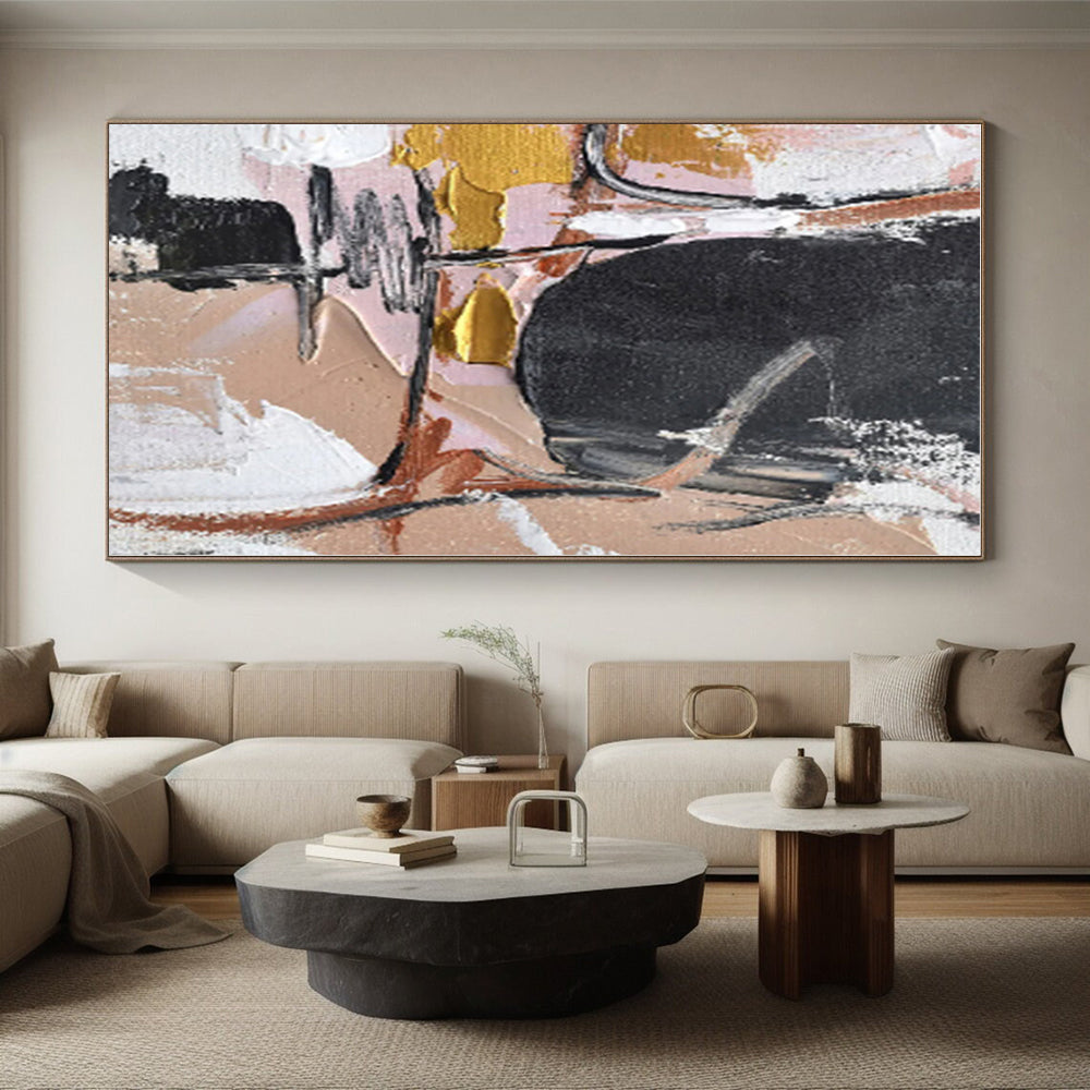 Staggering Abstract Cubist Hand-Painted Painting for Home Bar Social Wall