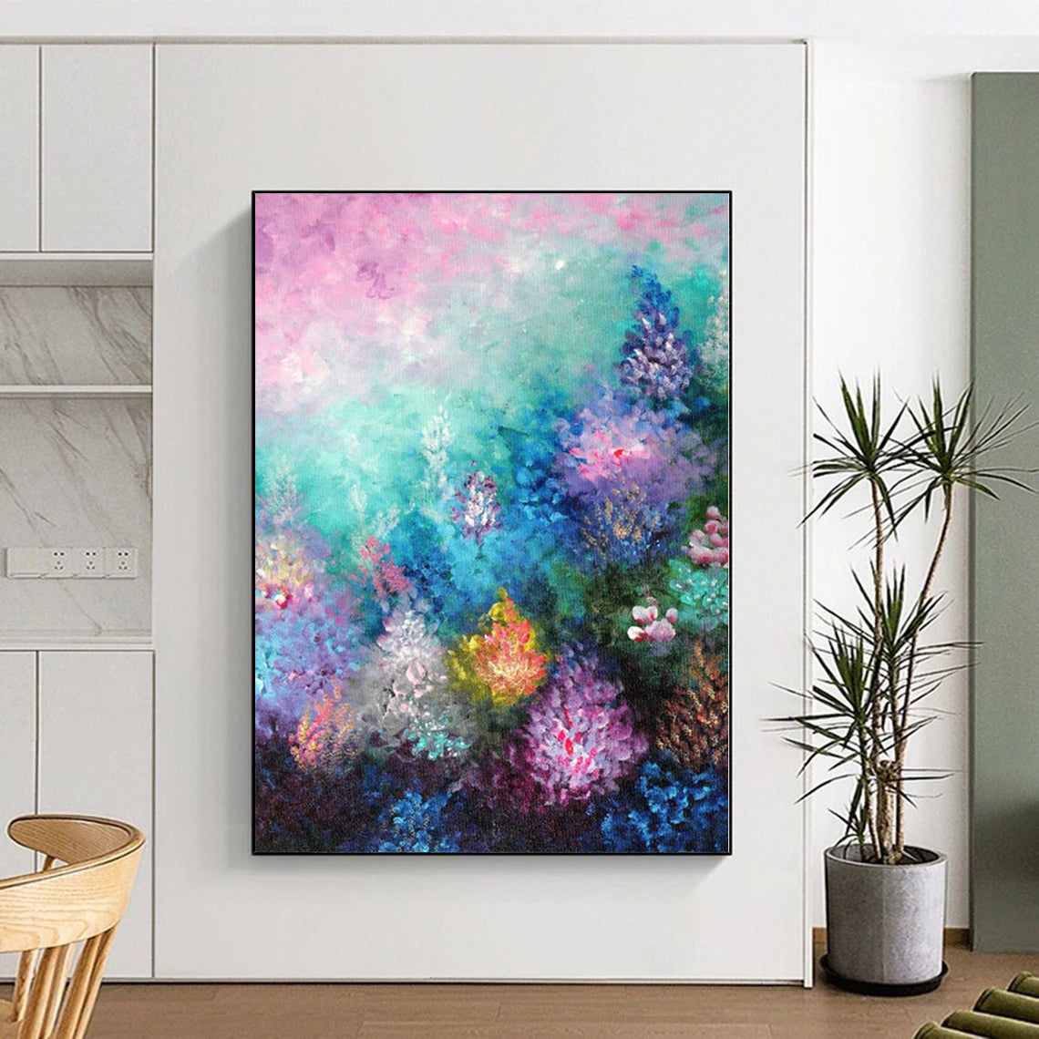 Immense Geometric Abstract Art - Hand-Painted Resin for Tech Startup Reception Areas