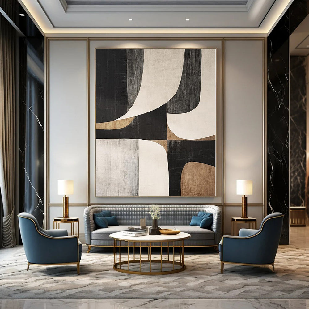 Oversized Custom Hand-Painted Abstract Canvas for Dining Room and Hotel Lobby Lounge