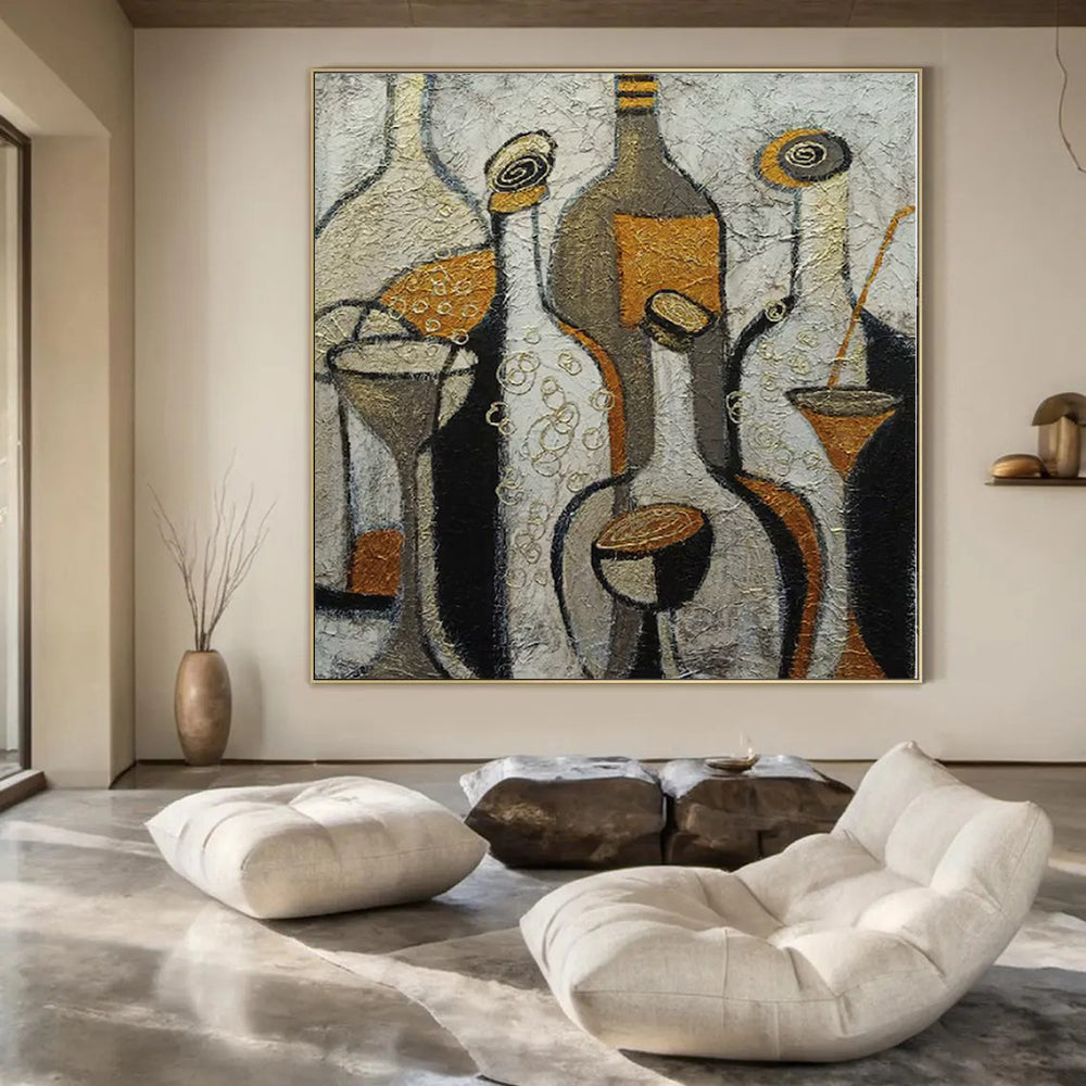 Geometric Elegance Hand-Painted Mural for Modern Dining Rooms