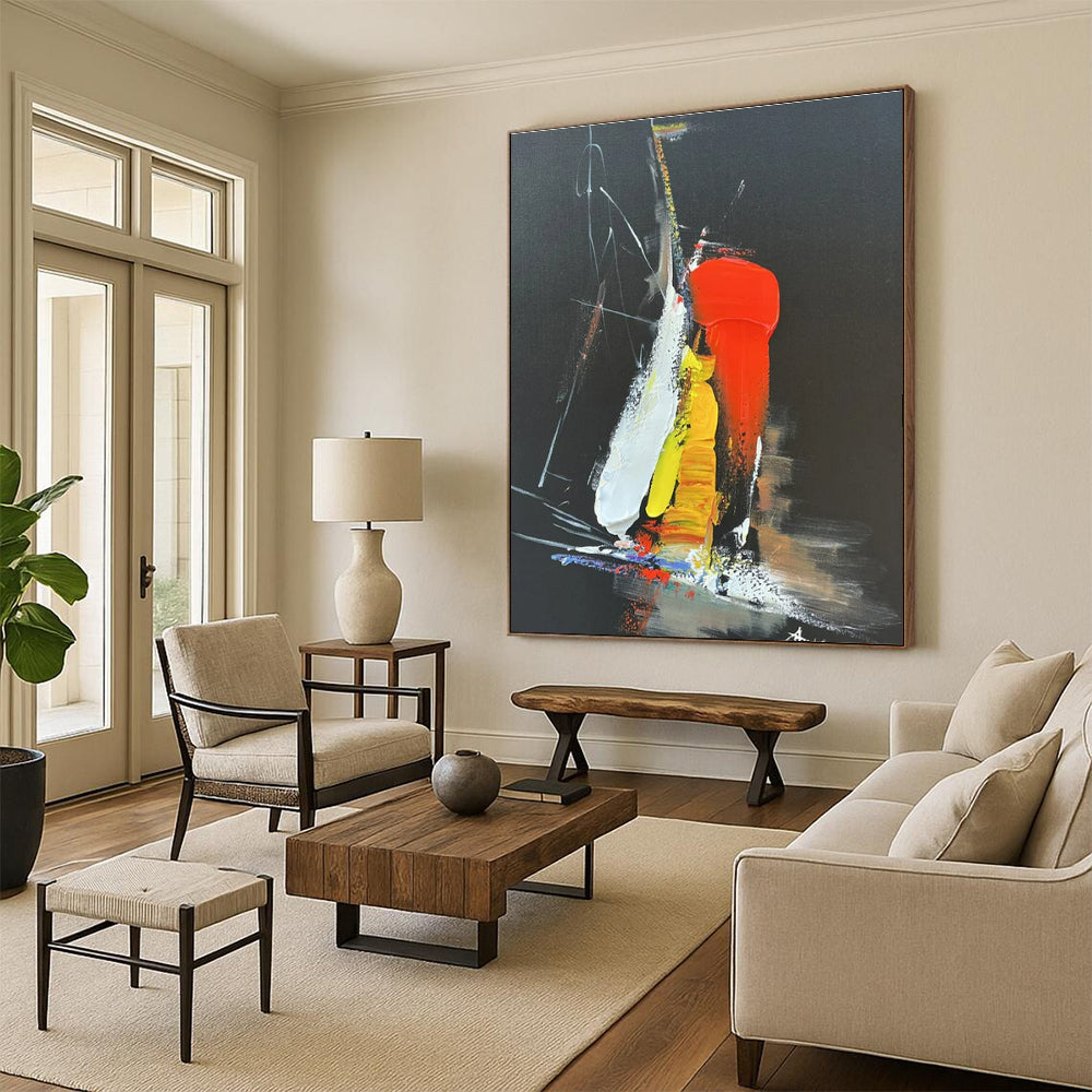 Modern Oversized Hand-Painted Abstract Canvas for Living Room Focal Feature