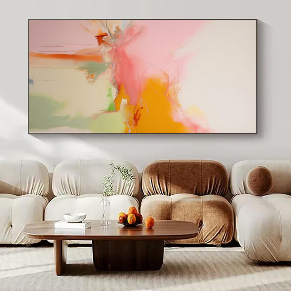 Large Hand-Painted Contemporary Abstract Wall Art for Dining Room Behind China Cabinets