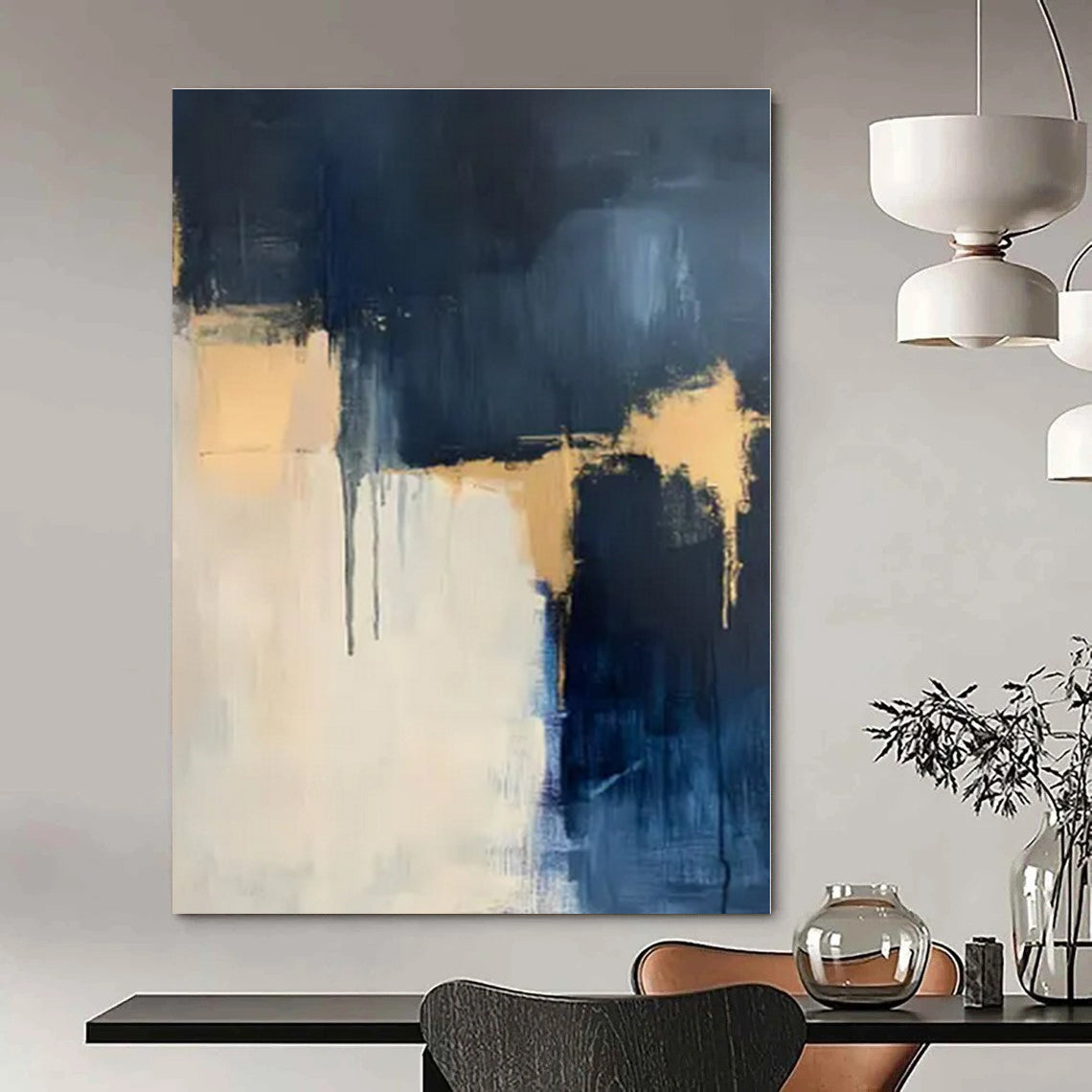 Custom Hand-Painted Abstract Wall Art for Office Virtual Meeting Rooms