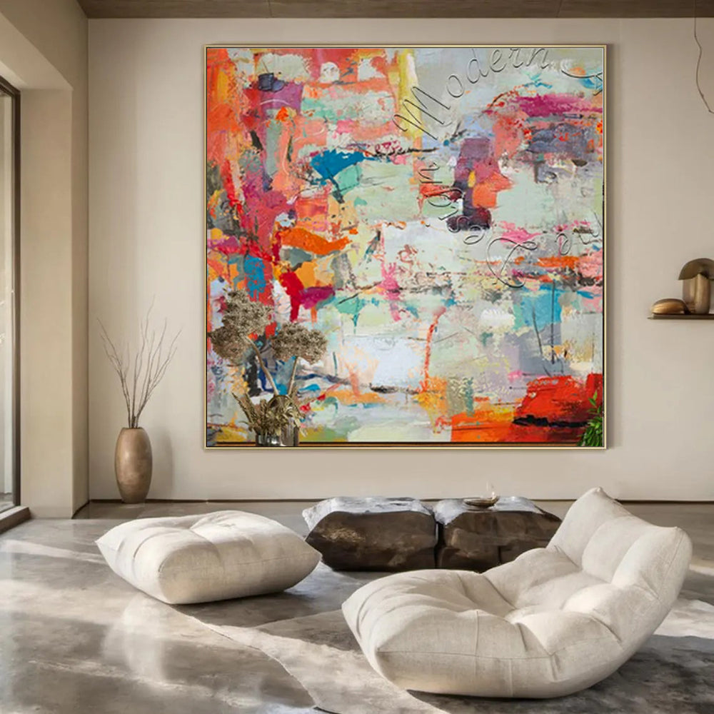 Gigantic Hand-Painted Modern Abstract Canvas for Corporate Office Reception Areas