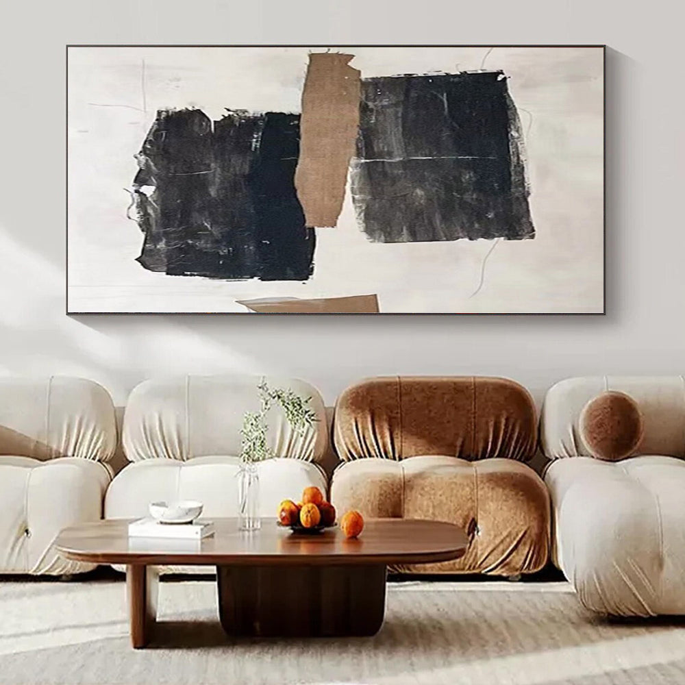 Cozy Hand-Painted Abstract Mural for Living Room Dining Nooks