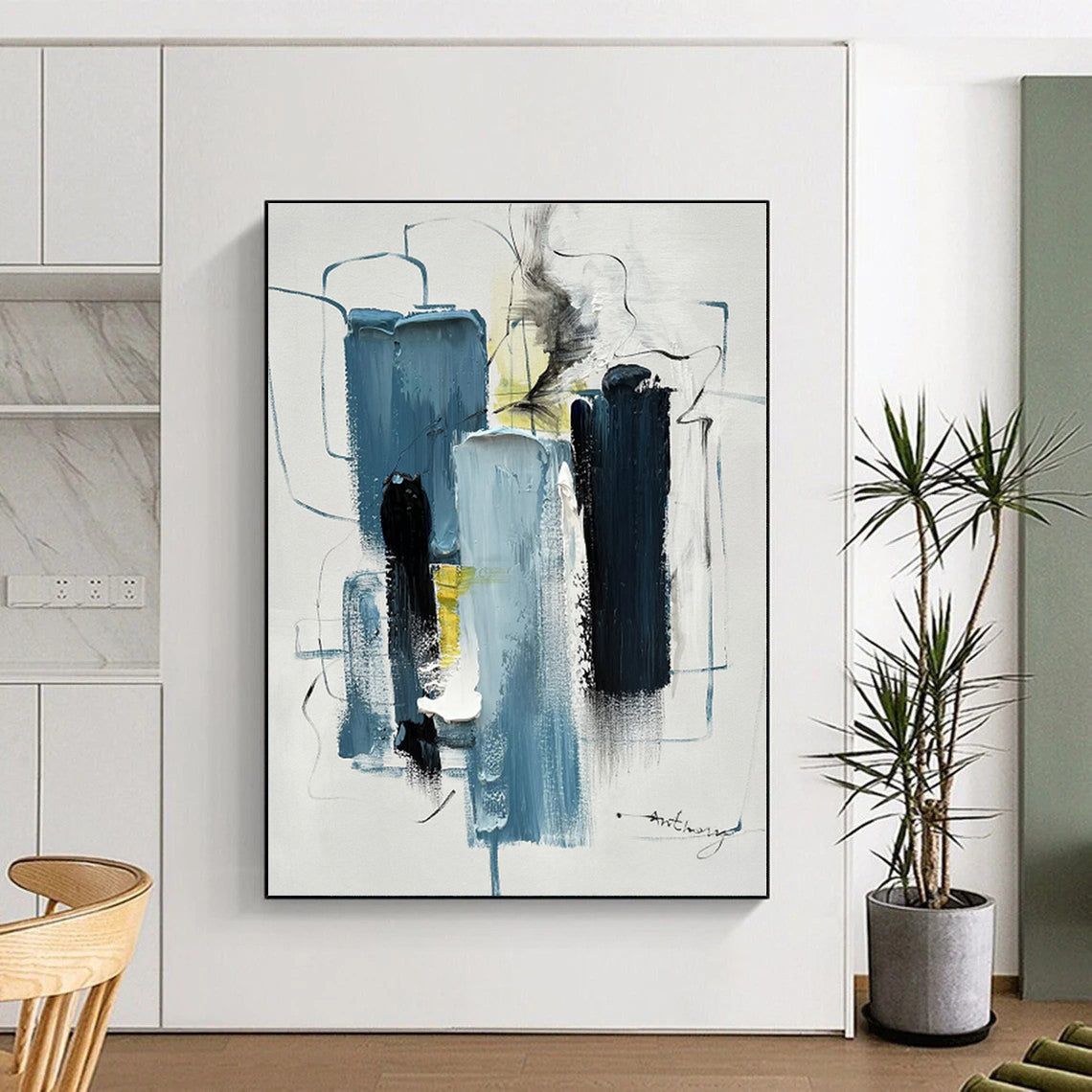 Personalized Enormous Hand-Painted Abstract Art for Home Office Productivity Wall