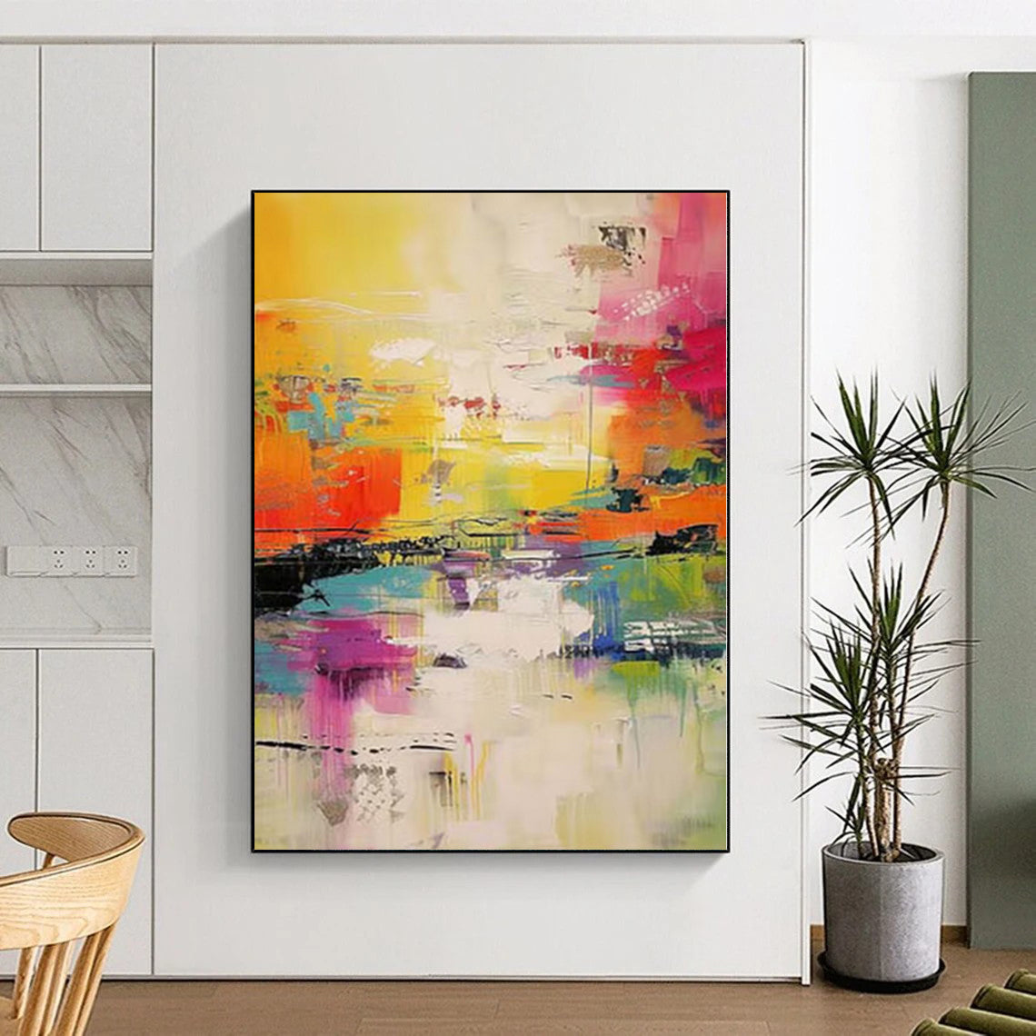 Grand Abstract Painting for Aquaponic System Interiors - Hand-Painted Mixed Media on Canvas