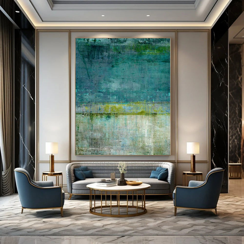 Custom Oversized Abstract Canvas for Balcony Lounges - Hand-Painted Acrylic