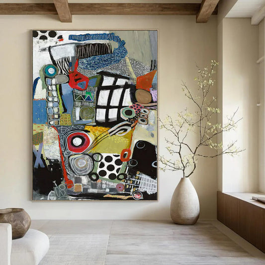 Large-Scale Hand-Painted Contemporary Abstract Mural for Family Home Kitchens