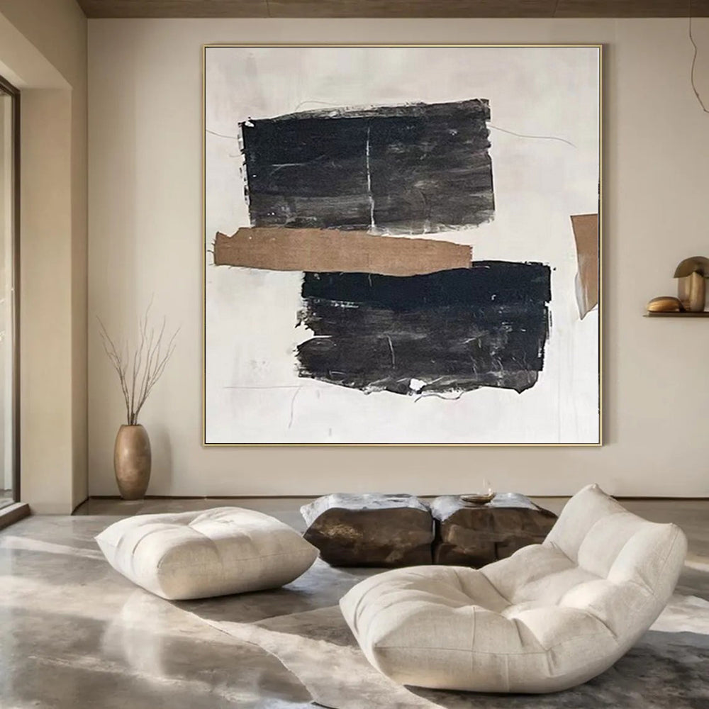 Cozy Hand-Painted Abstract Mural for Living Room Dining Nooks