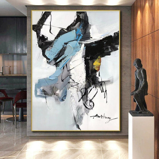 Contemporary Oversized Hand-Painted Abstract Canvas for Modern Living Room Makeover