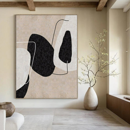 Sleek Hand-Painted Abstract Art for Living Room Behind Entertainment Centers
