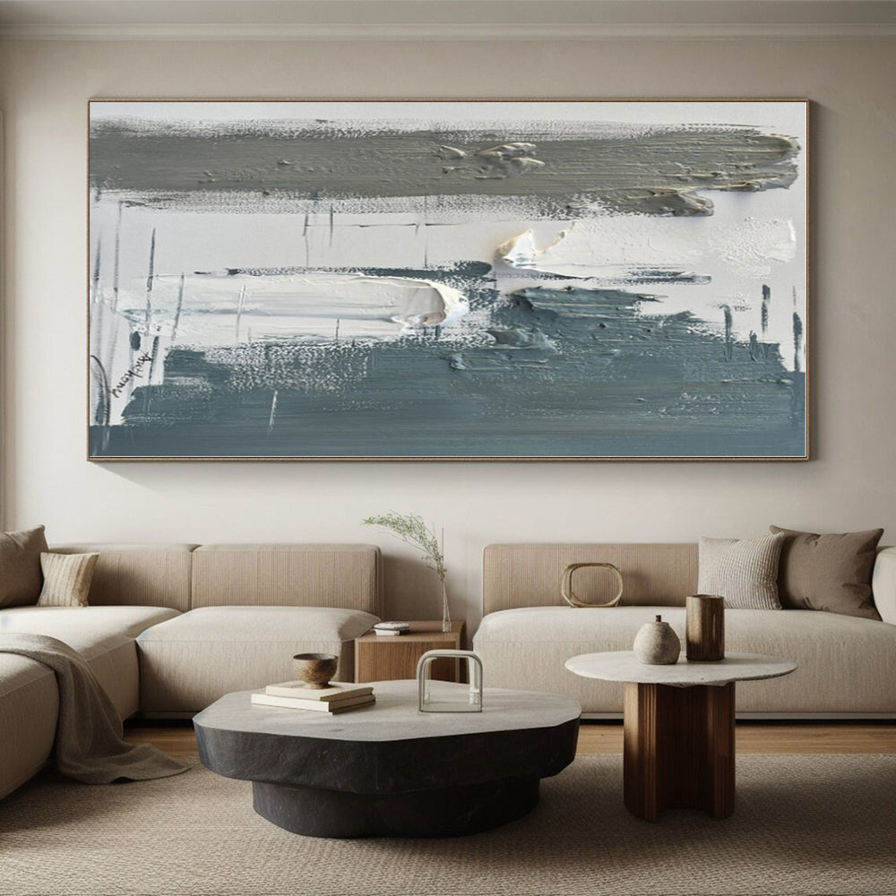 Custom Giant Hand-Painted Abstract Canvas for Bathroom Vanity Feature Wall