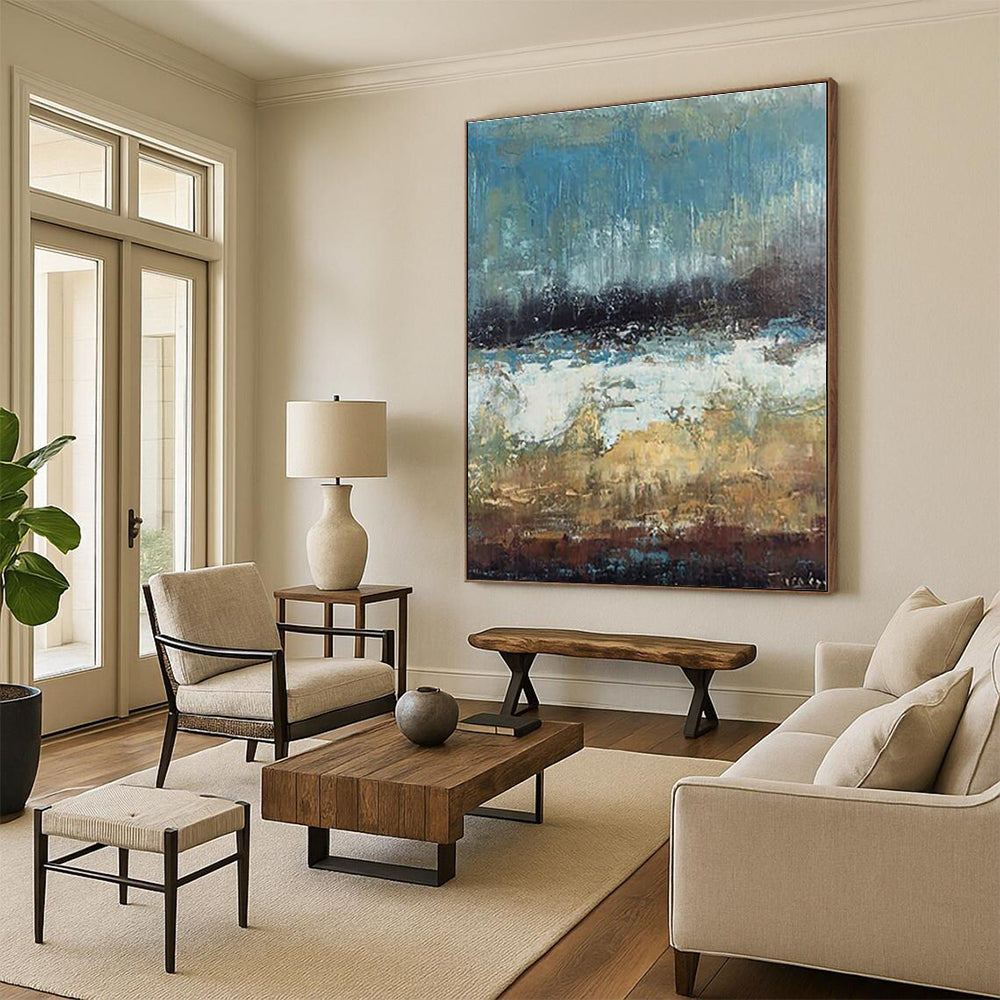 Super-Sized Bespoke Abstract Painting for Home Wine Cellar Barrel Racking Wall