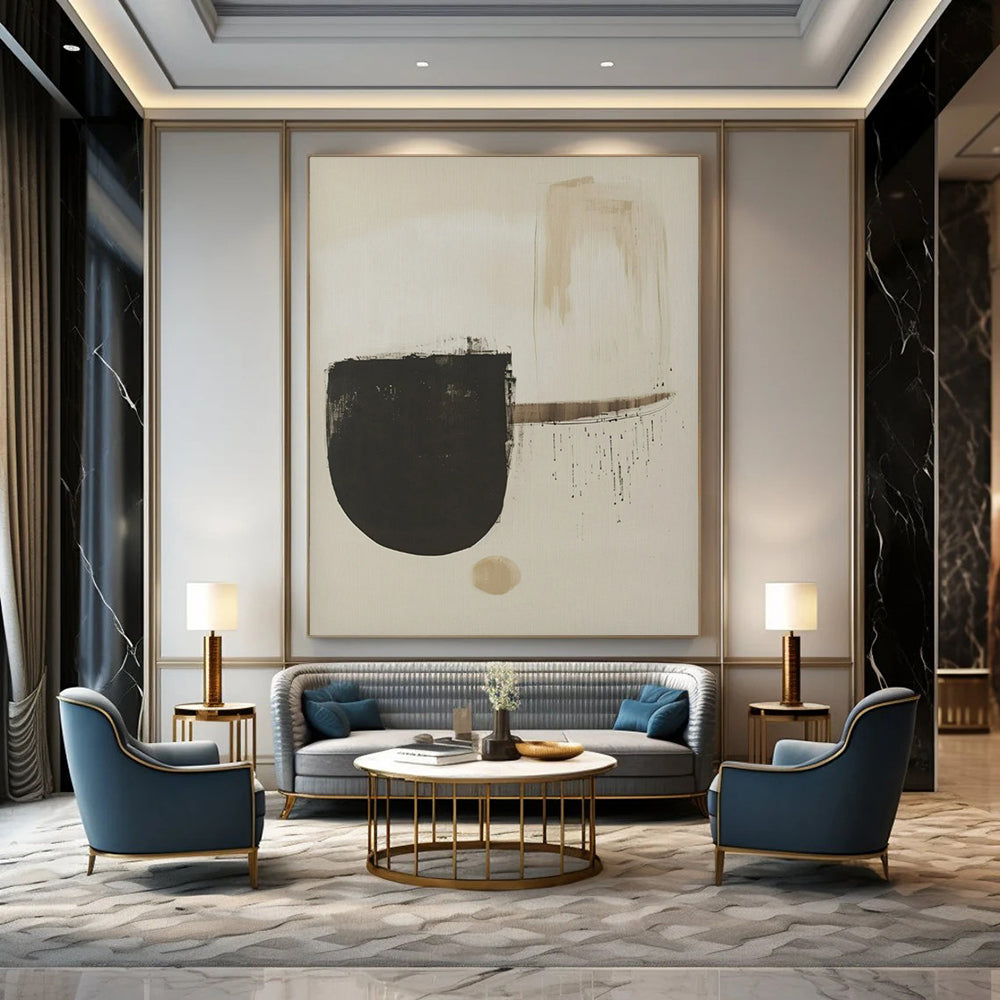 Huge Hand-Painted Contemporary Abstract Canvas for High-End Residential Foyer Entrances