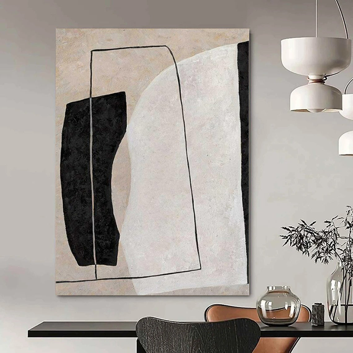 Oversized Hand-Painted Modern Abstract Mural for Living Room Alcoves