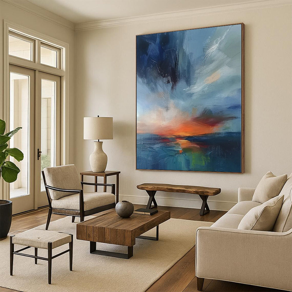 Immense Abstract Wave Painting - Hand-Painted Resin for Surf Resort Lounges