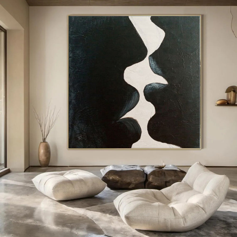 Minimalist Monochrome Hand-Painted Abstract Canvas for Dining Rooms