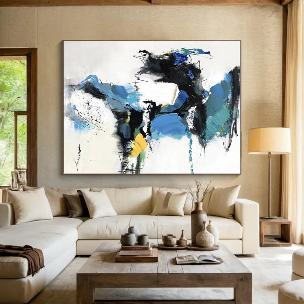 Monumental Modern Abstract Painting for Home Indoor Poolside Relaxing Atmosphere