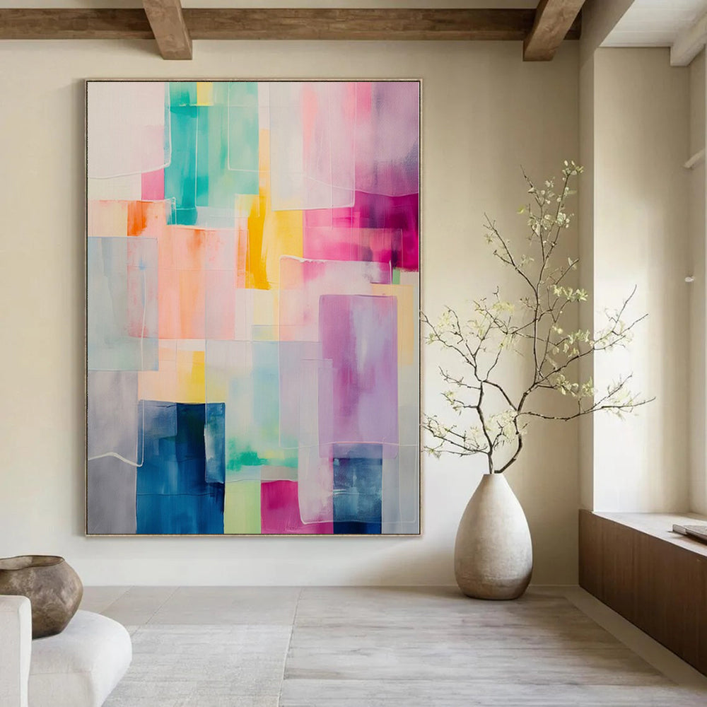 Oversized Hand-Painted Modern Abstract Mural for Dining Room Outdoor Dining Areas
