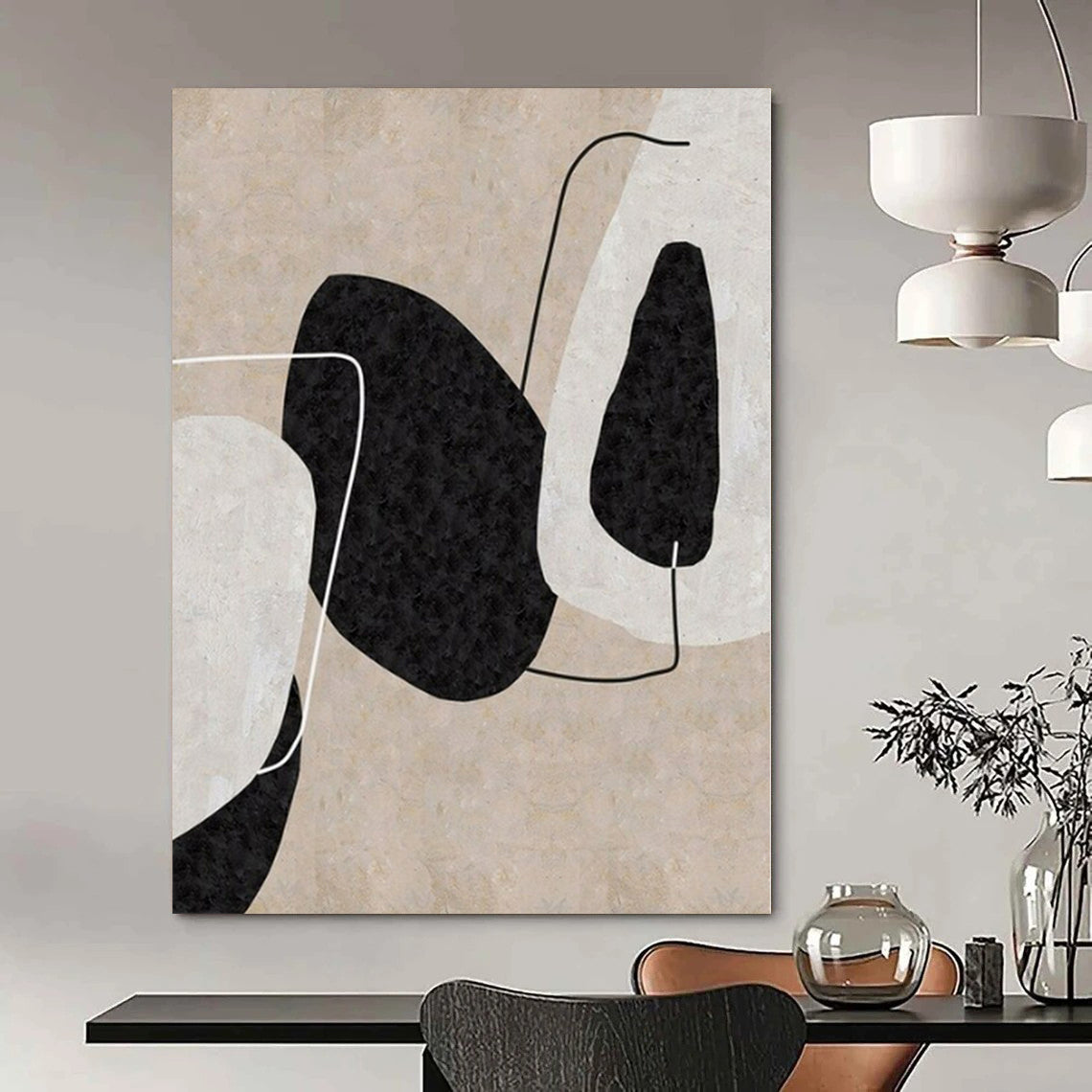 Sleek Hand-Painted Abstract Art for Living Room Behind Entertainment Centers