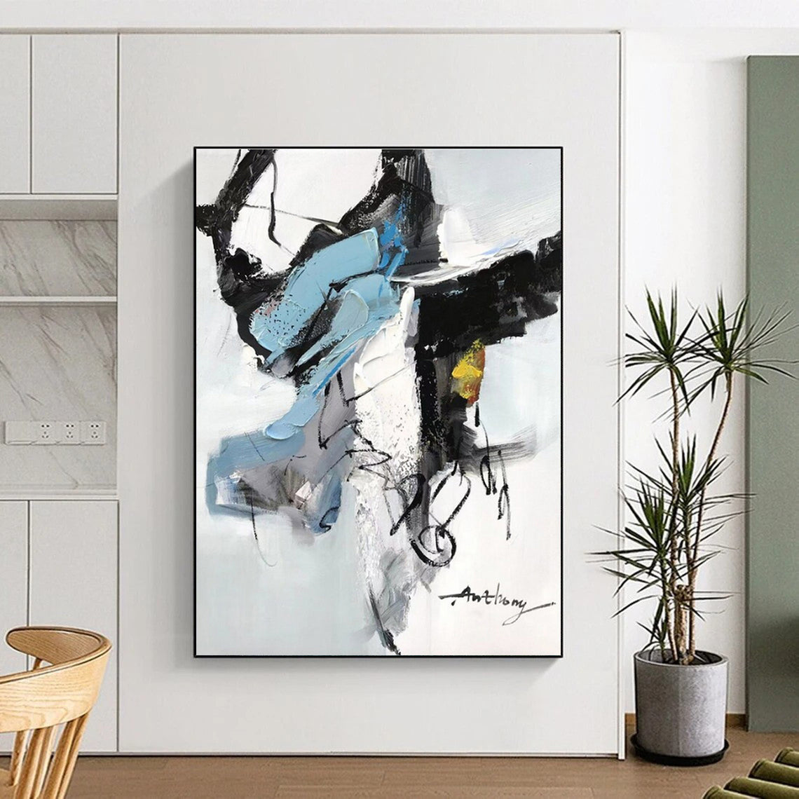 Contemporary Oversized Hand-Painted Abstract Canvas for Modern Living Room Makeover