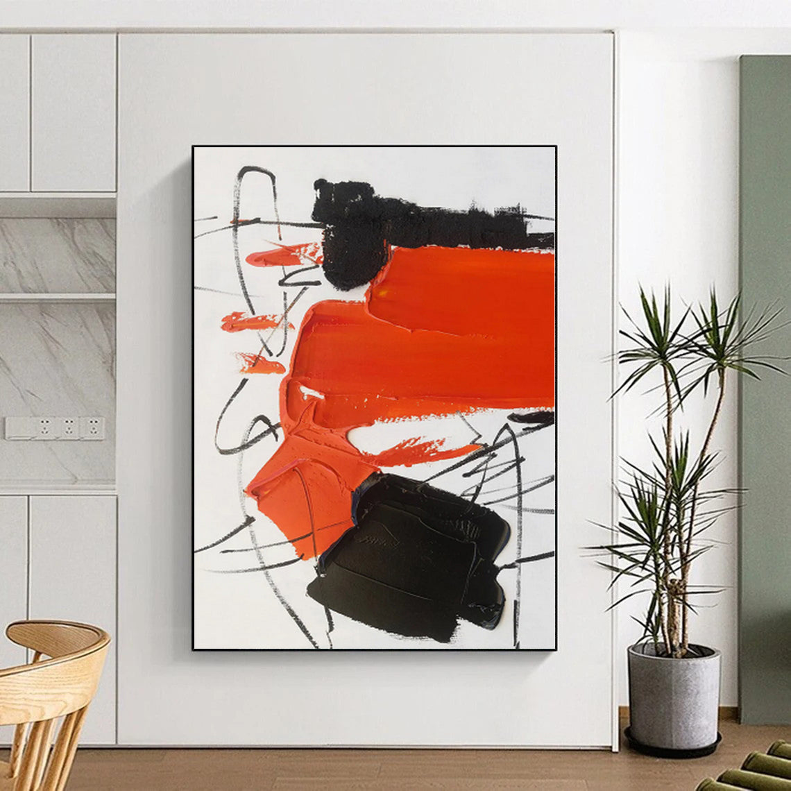 Bespoke Immense Hand-Painted Abstract Art for Living Room Entertainment Center Wall