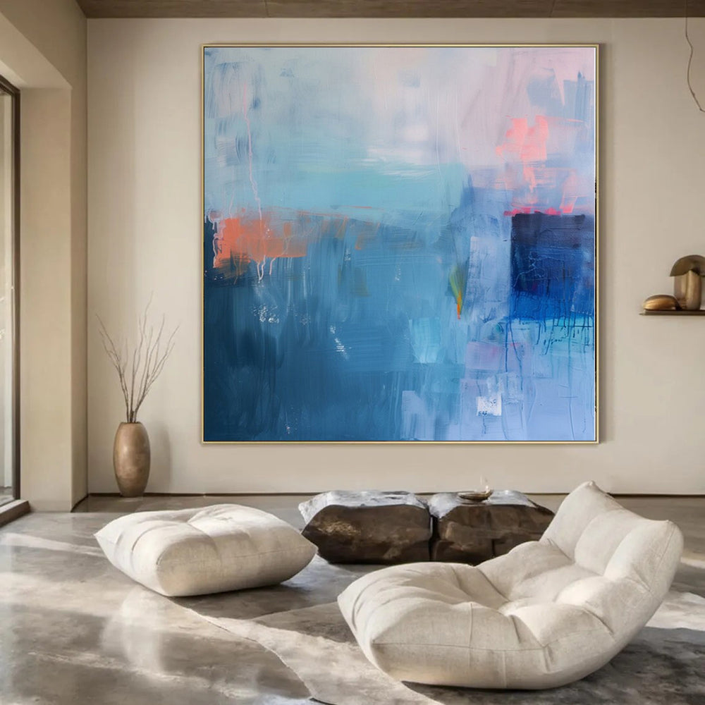 Huge Hand-Painted Contemporary Abstract Canvas for Dining Room Above Buffet Servers