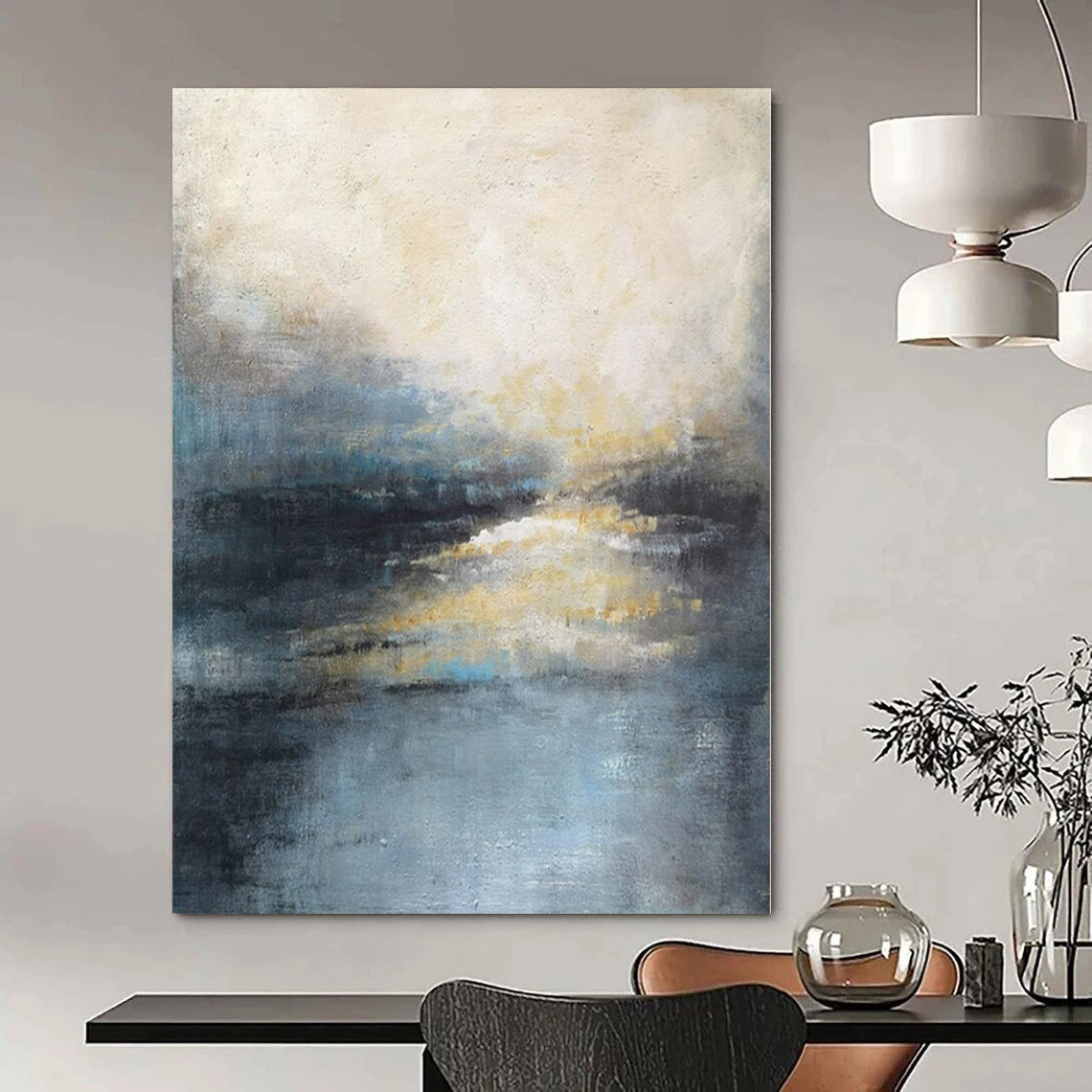 Hand-Painted Grand-Scale Abstract Canvas for Dining Room Feature Walls