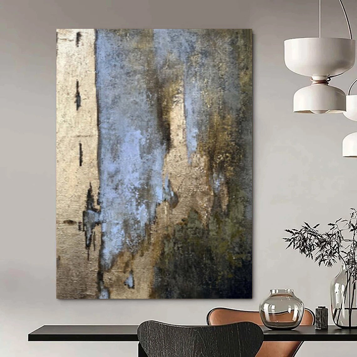 Oversized Hand-Painted Modern Abstract Mural for Upscale Hotel Restaurants