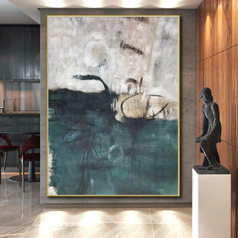 Giant Hand-Painted Abstract Art for Basement Recreation and Gaming Zones